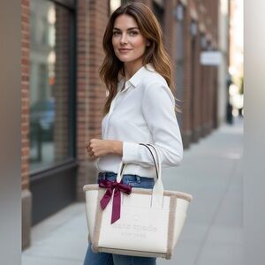 Kate Spade Cream Faux Shearling Meringue Large Tote Bag